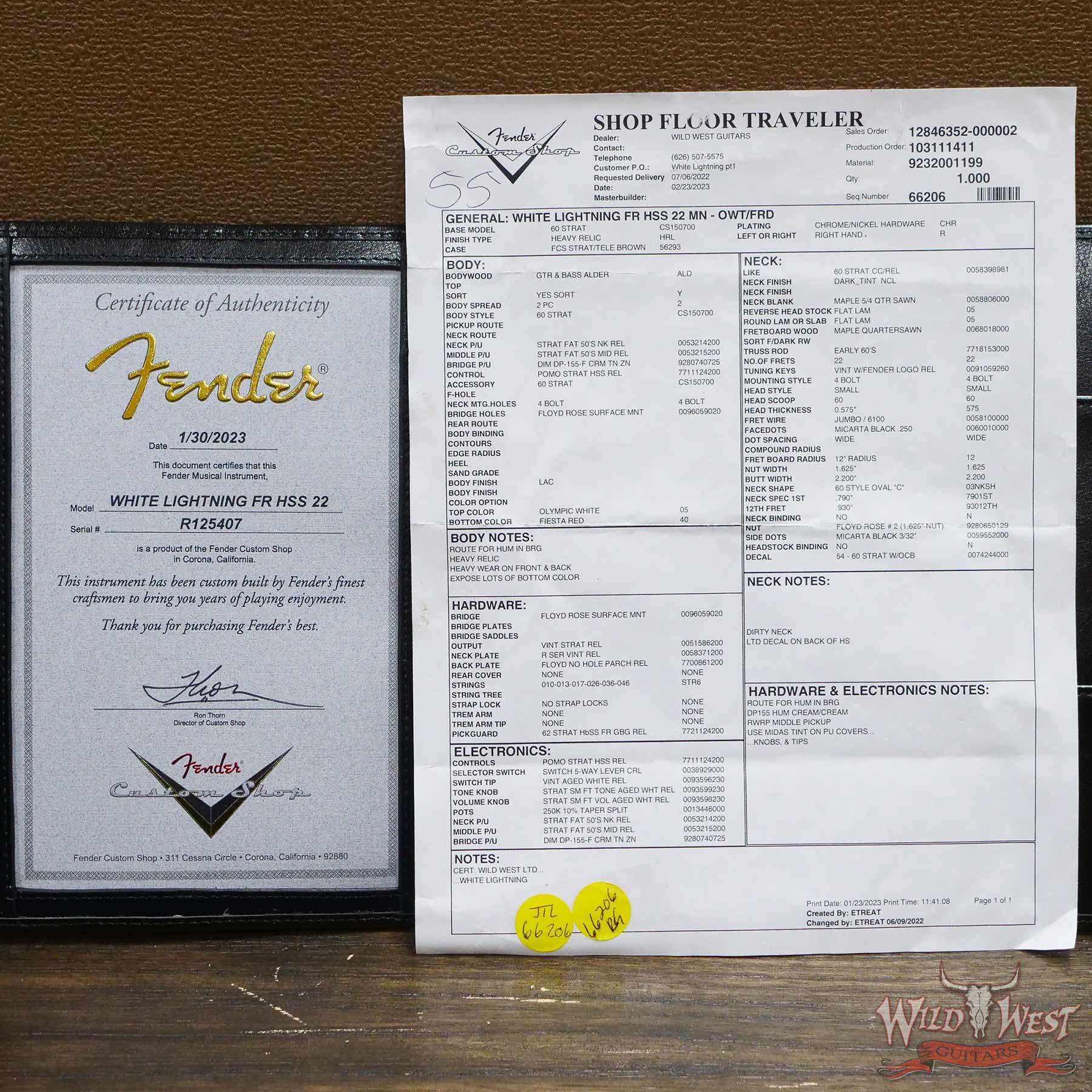 fendercs-wlfr-r125407-d9__wwg.jpg Fender Custom Shop Wild West White Lightning Stratocaster HSS Floyd Rose Maple Board 22 Frets Heavy Relic Fiesta Red - Image 14