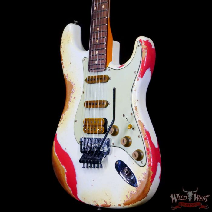 Fender Custom Shop Wild West White Lightning Stratocaster HSS Floyd Rose Rosewood Board 22 Frets Heavy Relic Fiesta Red - Image 2