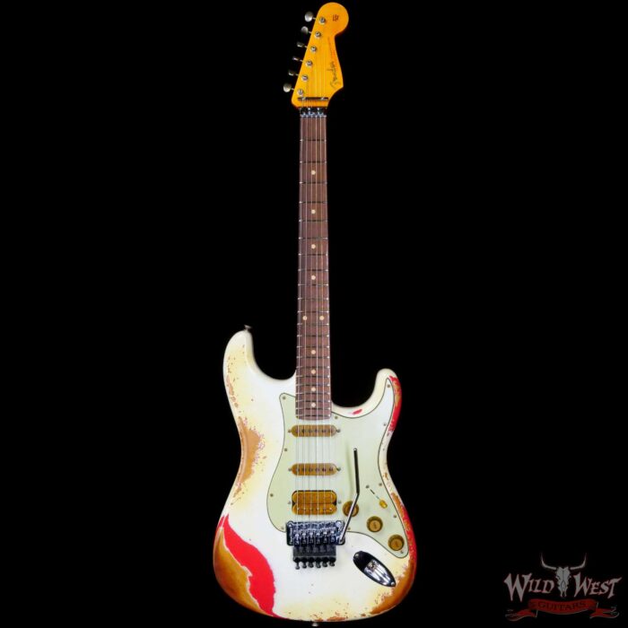 Fender Custom Shop Wild West White Lightning Stratocaster HSS Floyd Rose Rosewood Board 22 Frets Heavy Relic Fiesta Red - Image 3
