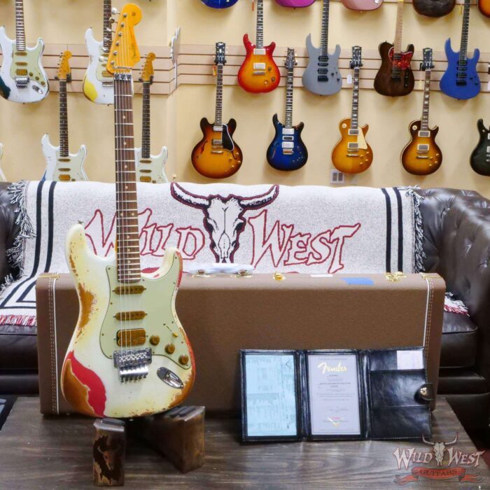 Fender Custom Shop Wild West White Lightning Stratocaster HSS Floyd Rose Rosewood Board 22 Frets Heavy Relic Fiesta Red - Image 6