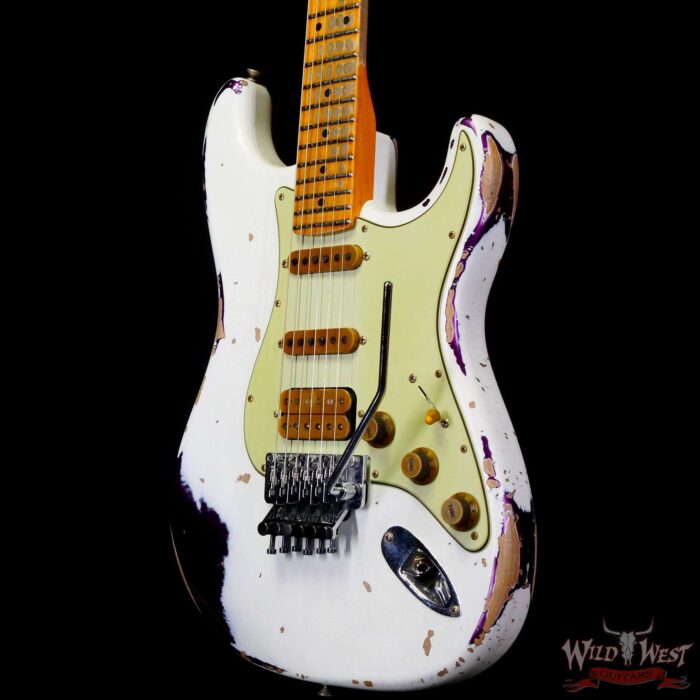 Fender Custom Shop Wild West White Lightning Stratocaster HSS Floyd Rose Maple Board 22 Frets Heavy Relic Purple Metallic - Image 2