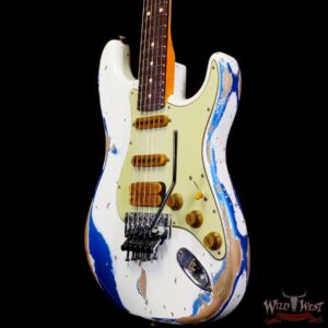 Fender Custom Shop Wild West White Lightning Stratocaster HSS Floyd Rose Rosewood Board 22 Frets Heavy Relic Lake Placid Blue - Image 2