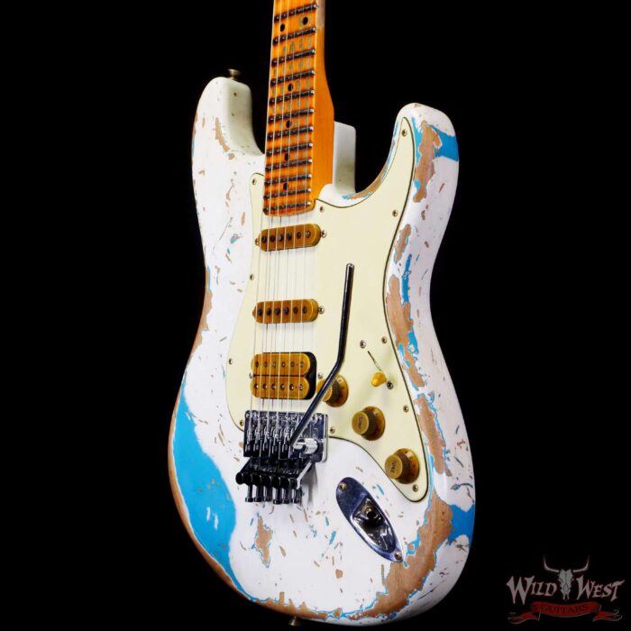 Fender Custom Shop Wild West White Lightning Stratocaster HSS Floyd Rose Maple Board 22 Frets Heavy Relic Taos Turquoise - Image 2