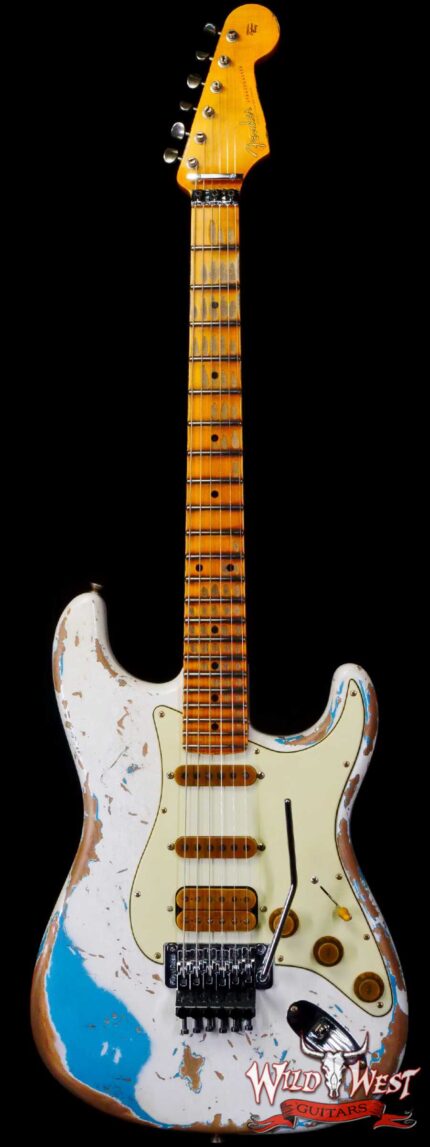 Fender Custom Shop Wild West White Lightning Stratocaster HSS Floyd Rose Maple Board 22 Frets Heavy Relic Taos Turquoise