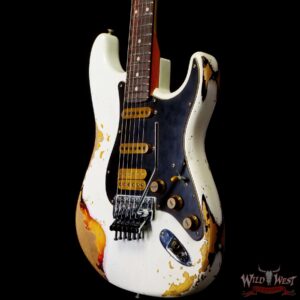 Fender Custom Shop Wild West White Lightning Stratocaster HSS Floyd Rose Rosewood Fingerboard Black Pickguard Heavy Relic Olympic White over 3 Tone Sunburst - Image 2