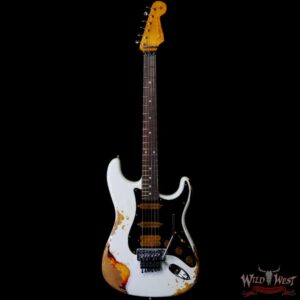 Fender Custom Shop Wild West White Lightning Stratocaster HSS Floyd Rose Rosewood Fingerboard Black Pickguard Heavy Relic Olympic White over 3 Tone Sunburst - Image 3