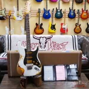 Fender Custom Shop Wild West White Lightning Stratocaster HSS Floyd Rose Rosewood Fingerboard Black Pickguard Heavy Relic Olympic White over 3 Tone Sunburst - Image 6