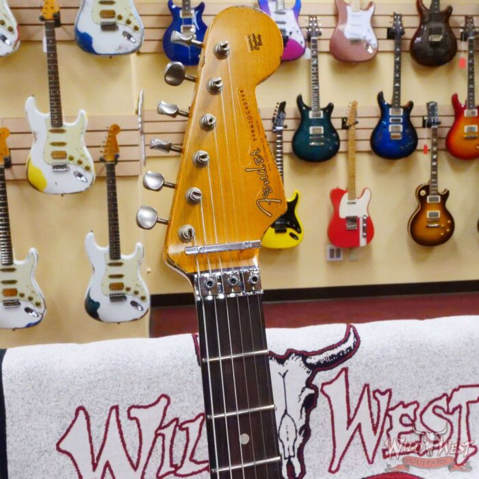 Fender Custom Shop Wild West White Lightning Stratocaster HSS Floyd Rose Rosewood Fingerboard Black Pickguard Heavy Relic Olympic White over 3 Tone Sunburst - Image 7
