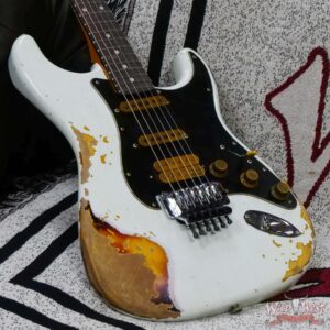 Fender Custom Shop Wild West White Lightning Stratocaster HSS Floyd Rose Rosewood Fingerboard Black Pickguard Heavy Relic Olympic White over 3 Tone Sunburst - Image 8