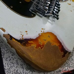 Fender Custom Shop Wild West White Lightning Stratocaster HSS Floyd Rose Rosewood Fingerboard Black Pickguard Heavy Relic Olympic White over 3 Tone Sunburst - Image 9