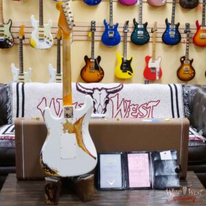 Fender Custom Shop Wild West White Lightning Stratocaster HSS Floyd Rose Rosewood Fingerboard Black Pickguard Heavy Relic Olympic White over 3 Tone Sunburst - Image 10