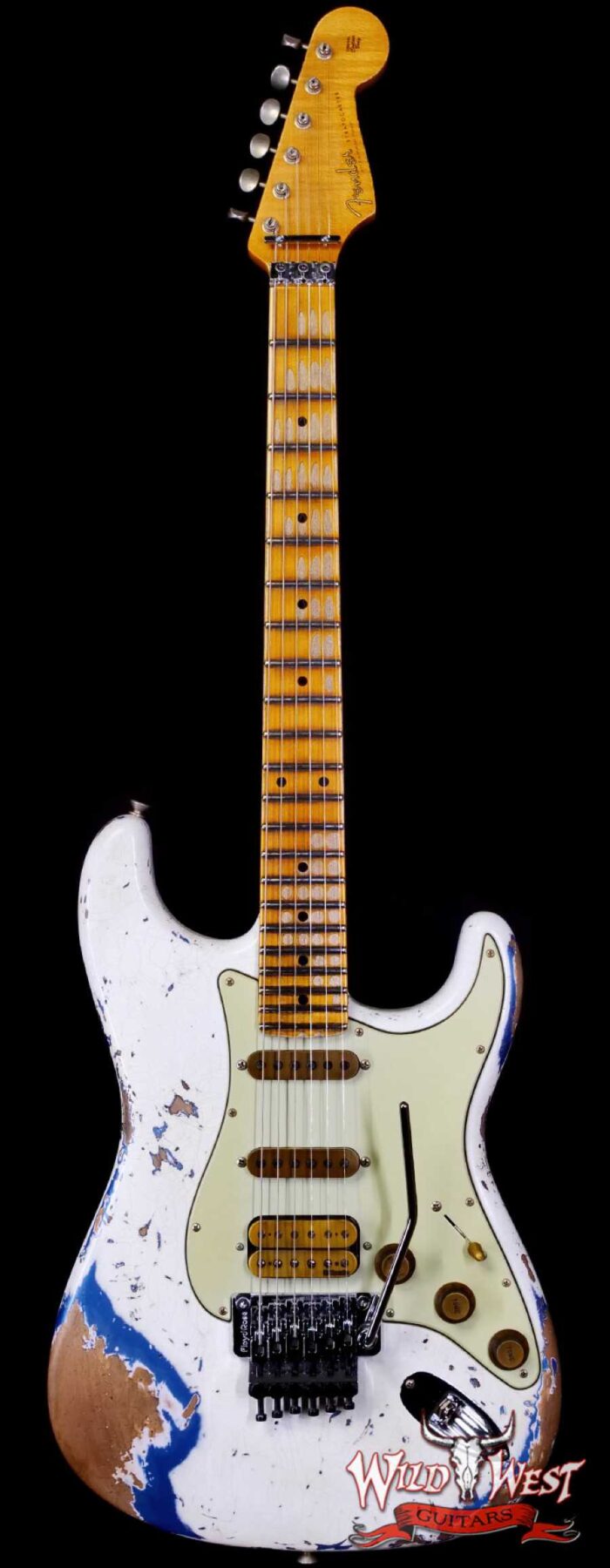Fender Custom Shop Wild West White Lightning Stratocaster HSS Floyd Rose Maple Board 22 Frets Heavy Relic Lake Placid Blue 8.05 LBS - Image 1