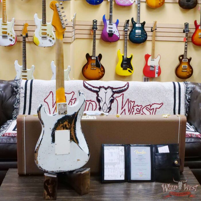 Fender Custom Shop Wild West White Lightning Stratocaster HSS Floyd Rose Maple Fingerboard Black Pickguard Heavy Relic Olympic White over Black - Image 10