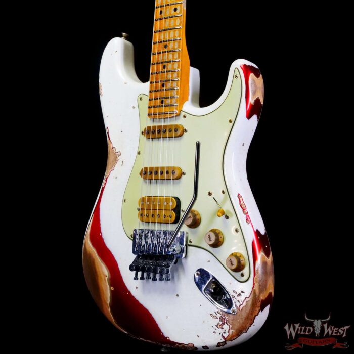 Fender Custom Shop Wild West White Lightning Stratocaster HSS Floyd Rose Maple Board 22 Frets Heavy Relic Candy Apple Red - Image 2