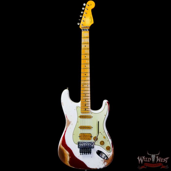 Fender Custom Shop Wild West White Lightning Stratocaster HSS Floyd Rose Maple Board 22 Frets Heavy Relic Candy Apple Red - Image 3