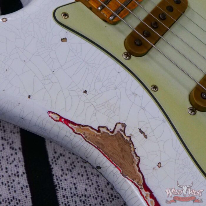 Fender Custom Shop Wild West White Lightning Stratocaster HSS Floyd Rose Maple Board 22 Frets Heavy Relic Candy Apple Red - Image 9