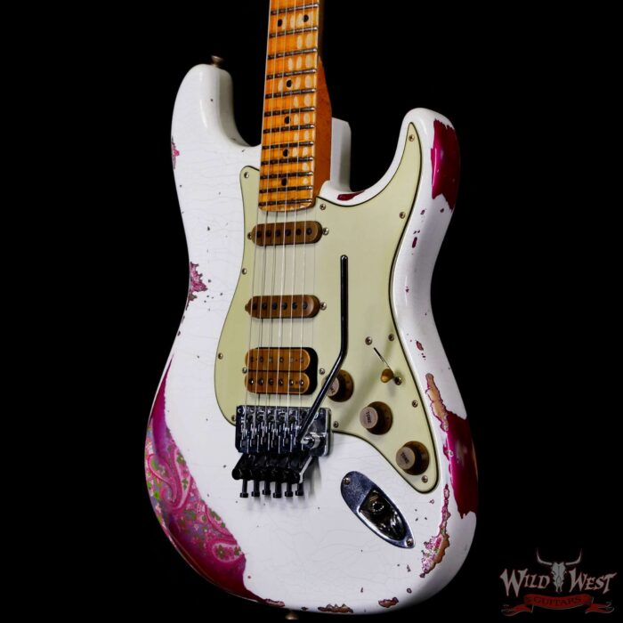 Fender Custom Shop Wild West White Lightning Stratocaster HSS Floyd Rose Maple Board 22 Frets Heavy Relic Pink Paisley 8.05 LBS - Image 2