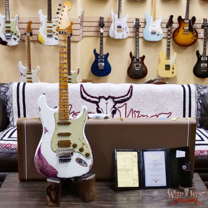 Fender Custom Shop Wild West White Lightning Stratocaster HSS Floyd Rose Maple Board 22 Frets Heavy Relic Pink Paisley 8.05 LBS - Image 6