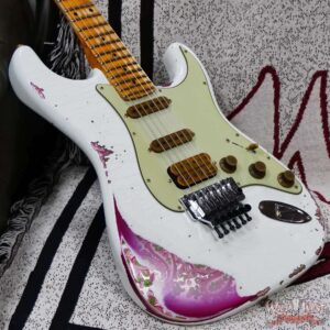 Fender Custom Shop Wild West White Lightning Stratocaster HSS Floyd Rose Maple Board 22 Frets Heavy Relic Pink Paisley 8.05 LBS - Image 8