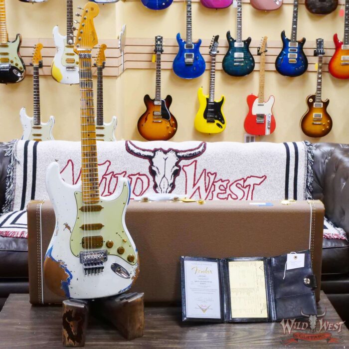 Fender Custom Shop Wild West White Lightning Stratocaster HSS Floyd Rose Maple Board 22 Frets Heavy Relic Lake Placid Blue - Image 6