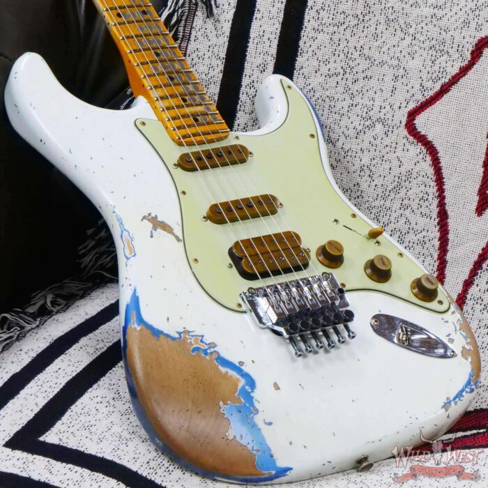 Fender Custom Shop Wild West White Lightning Stratocaster HSS Floyd Rose Maple Board 22 Frets Heavy Relic Lake Placid Blue - Image 8