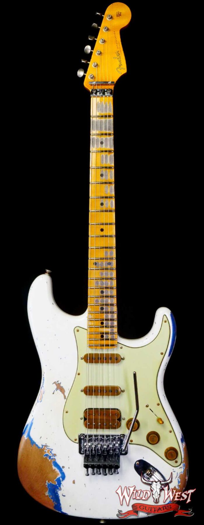 Fender Custom Shop Wild West White Lightning Stratocaster HSS Floyd Rose Maple Board 22 Frets Heavy Relic Lake Placid Blue - Image 1
