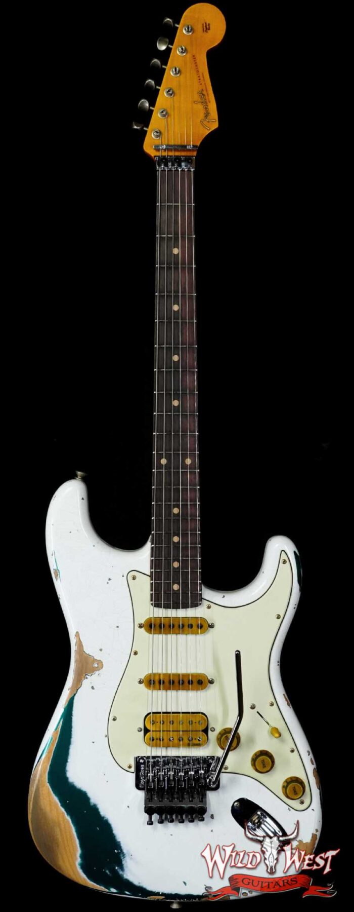 Fender Custom Shop Wild West White Lightning Stratocaster HSS Floyd Rose Rosewood Board 22 Frets Heavy Relic British Racing Green 8.20 LBS - Image 1