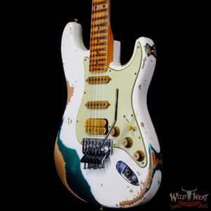 Fender Custom Shop Wild West White Lightning Stratocaster HSS Floyd Rose Maple Board 22 Frets Heavy Relic British Racing Green - Image 2