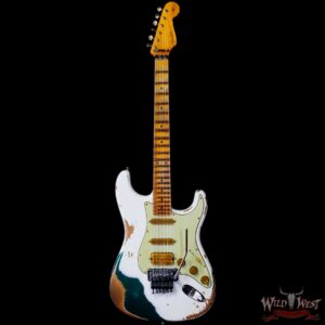 Fender Custom Shop Wild West White Lightning Stratocaster HSS Floyd Rose Maple Board 22 Frets Heavy Relic British Racing Green - Image 3