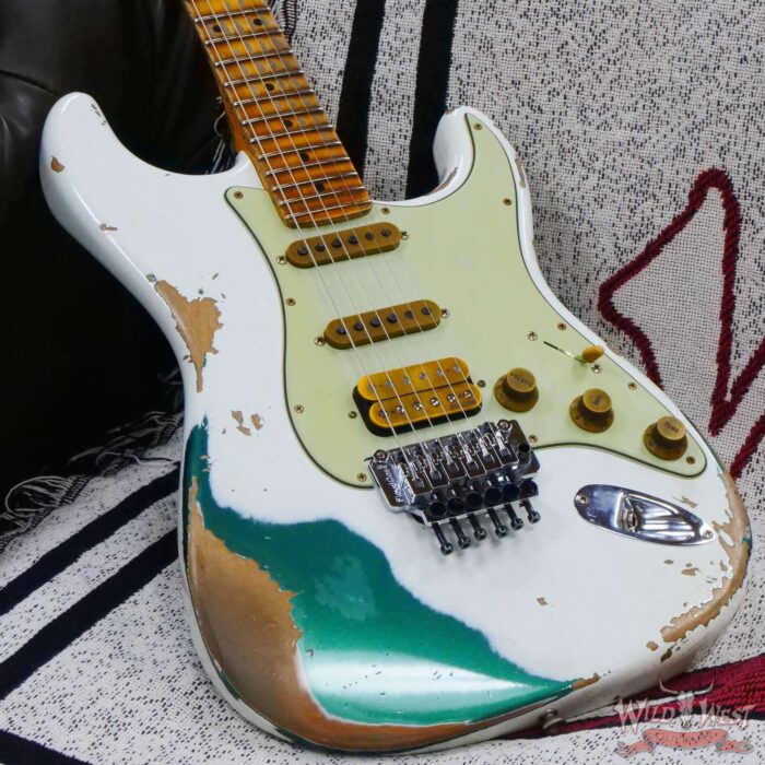 Fender Custom Shop Wild West White Lightning Stratocaster HSS Floyd Rose Maple Board 22 Frets Heavy Relic British Racing Green - Image 8