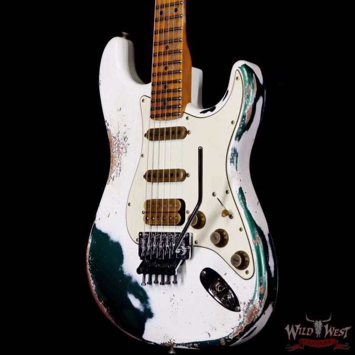 Fender Custom Shop Wild West White Lightning Stratocaster HSS Floyd Rose Maple Board 22 Frets Heavy Relic British Racing Green 8.00 LBS - Image 2
