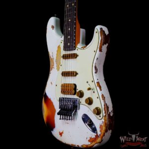 Fender Custom Shop Wild West White Lightning Stratocaster HSS Floyd Rose Rosewood Board 22 Frets Heavy Relic 3 Tone Sunburst - Image 2