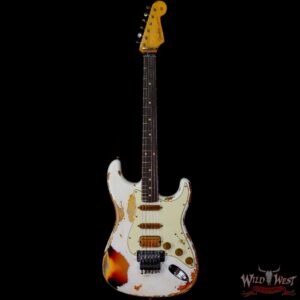 Fender Custom Shop Wild West White Lightning Stratocaster HSS Floyd Rose Rosewood Board 22 Frets Heavy Relic 3 Tone Sunburst - Image 3