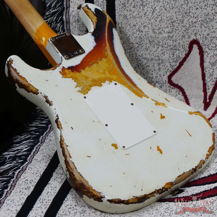 Fender Custom Shop Wild West White Lightning Stratocaster HSS Floyd Rose Rosewood Board 22 Frets Heavy Relic 3 Tone Sunburst - Image 11