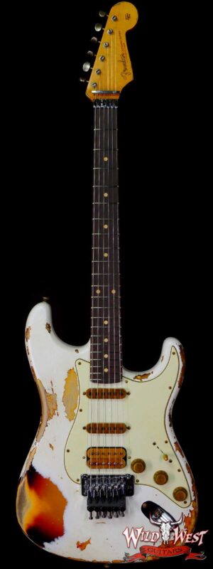Fender Custom Shop Wild West White Lightning Stratocaster HSS Floyd Rose Rosewood Board 22 Frets Heavy Relic 3 Tone Sunburst