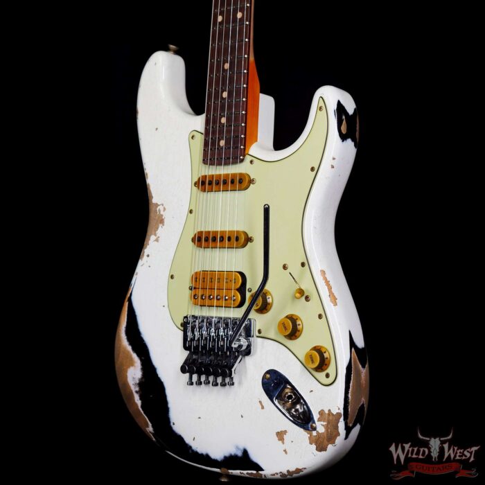 Fender Custom Shop Wild West White Lightning Stratocaster HSS Floyd Rose Rosewood Board 22 Frets Heavy Relic Black - Image 2