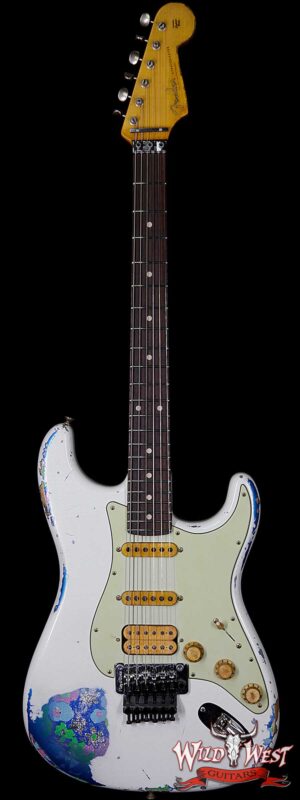 Fender Custom Shop White Lightning Stratocaster HSS Floyd Rose Heavy Relic Rosewood Board 22 Frets Blue Flower