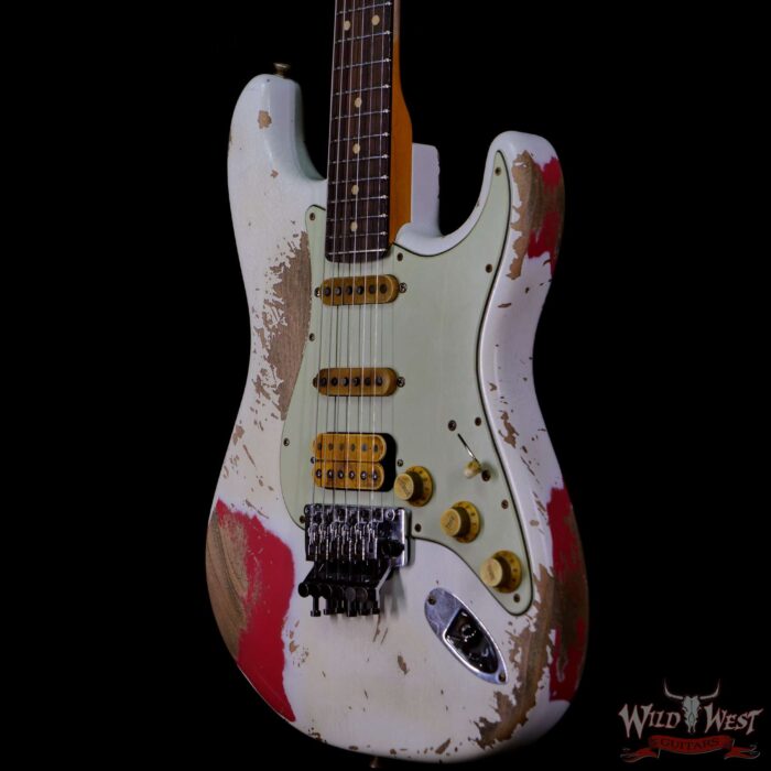 Fender Custom Shop Wild West White Lightning Stratocaster Floyd Rose Heavy Relic Rosewood Board 22 Frets Fiesta Red - Image 2