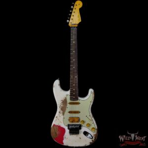 Fender Custom Shop Wild West White Lightning Stratocaster Floyd Rose Heavy Relic Rosewood Board 22 Frets Fiesta Red - Image 3