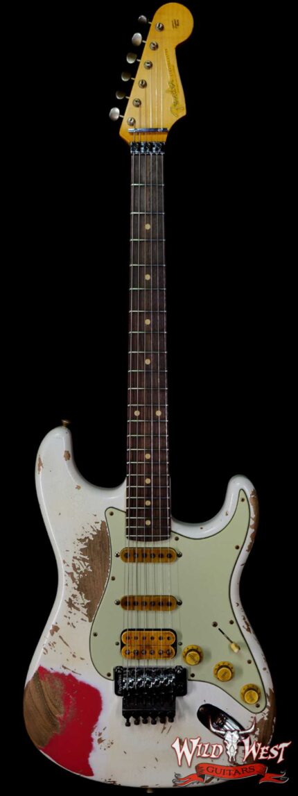 Fender Custom Shop Wild West White Lightning Stratocaster Floyd Rose Heavy Relic Rosewood Board 22 Frets Fiesta Red