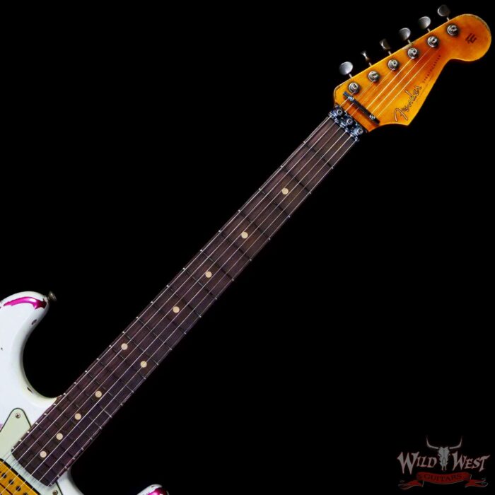 Fender Custom Shop Wild West White Lightning Stratocaster HSH Floyd Rose Rosewood Board 22 Frets Heavy Relic Pink Paisley - Image 4