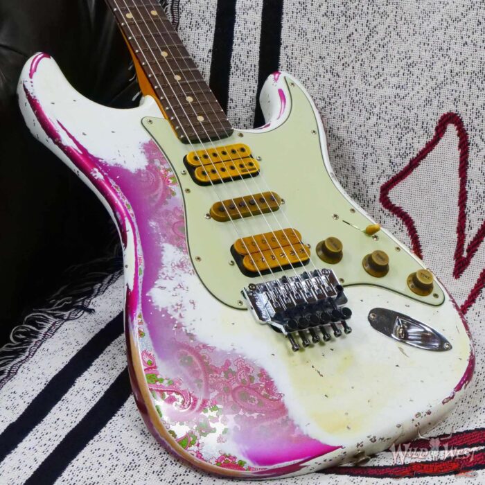 Fender Custom Shop Wild West White Lightning Stratocaster HSH Floyd Rose Rosewood Board 22 Frets Heavy Relic Pink Paisley - Image 8