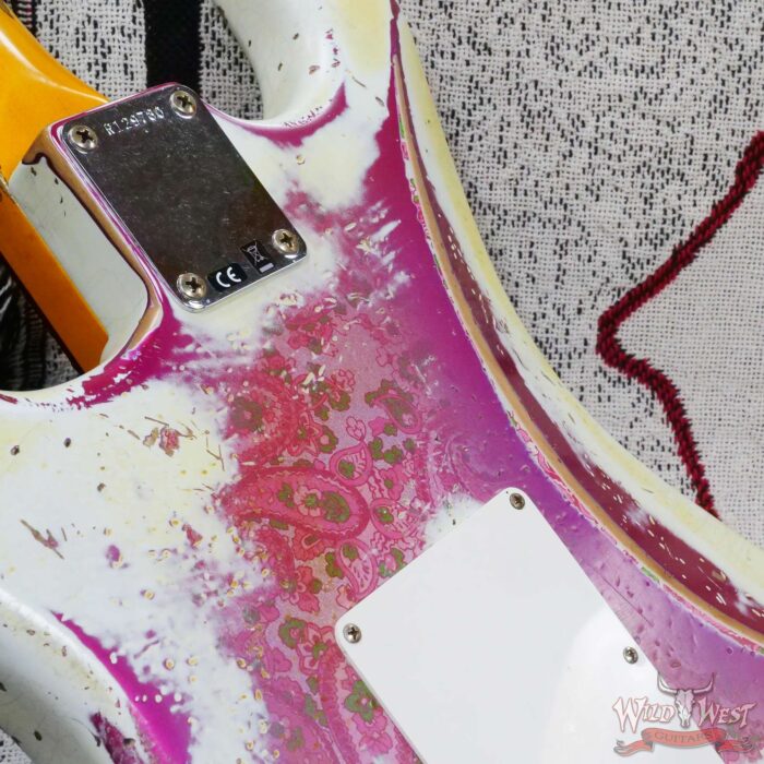 Fender Custom Shop Wild West White Lightning Stratocaster HSH Floyd Rose Rosewood Board 22 Frets Heavy Relic Pink Paisley - Image 13