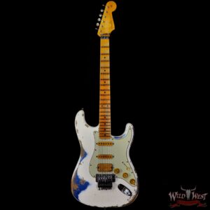 Fender Custom Shop Wild West White Lightning Stratocaster Floyd Rose Maple Board 21 Frets Heavy Relic Lake Placid Blue - Image 3