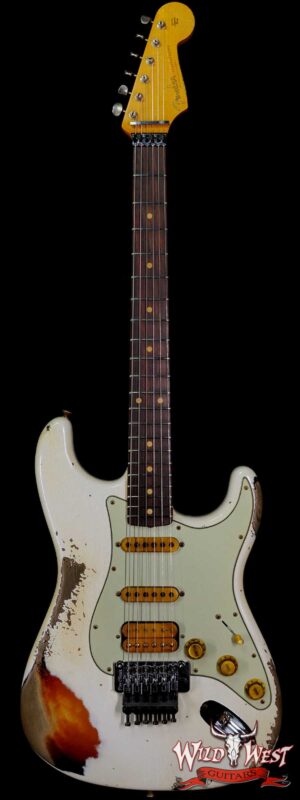 Fender Custom Shop Wild West White Lightning Stratocaster Floyd Rose Rosewood Board 21 Frets Heavy Relic 3 Tone Sunburst