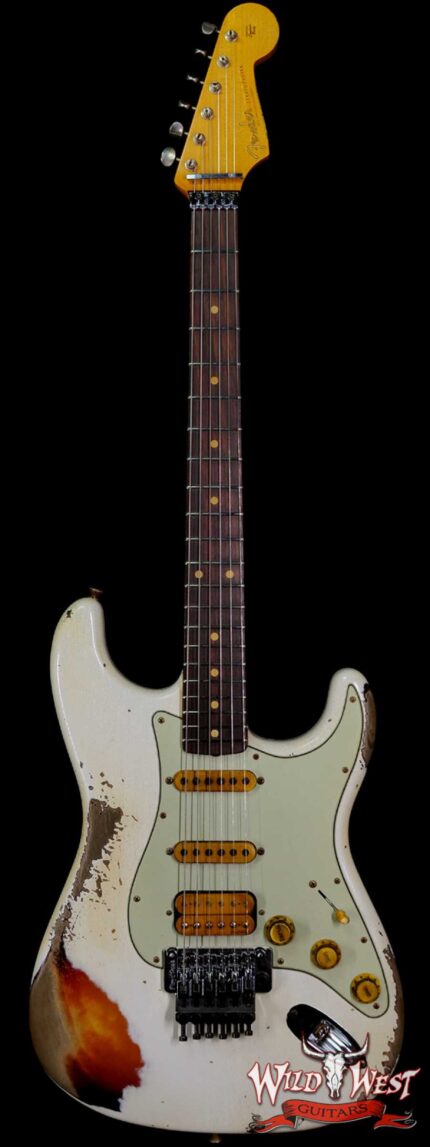 Fender Custom Shop Wild West White Lightning Stratocaster Floyd Rose Rosewood Board 21 Frets Heavy Relic 3 Tone Sunburst