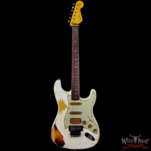 Fender Custom Shop Wild West White Lightning Stratocaster HSS Floyd Rose Rosewood Board 21 Frets Heavy Relic 2 Tone Sunburst - Image 3