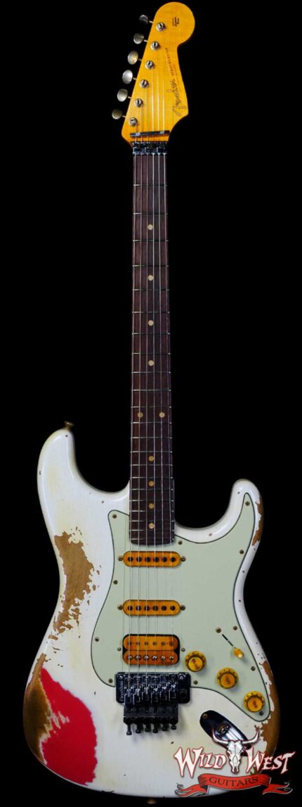 Fender Custom Shop Wild West White Lightning Stratocaster HSS Floyd Rose Rosewood Board 22 Frets Heavy Relic Fiesta Red