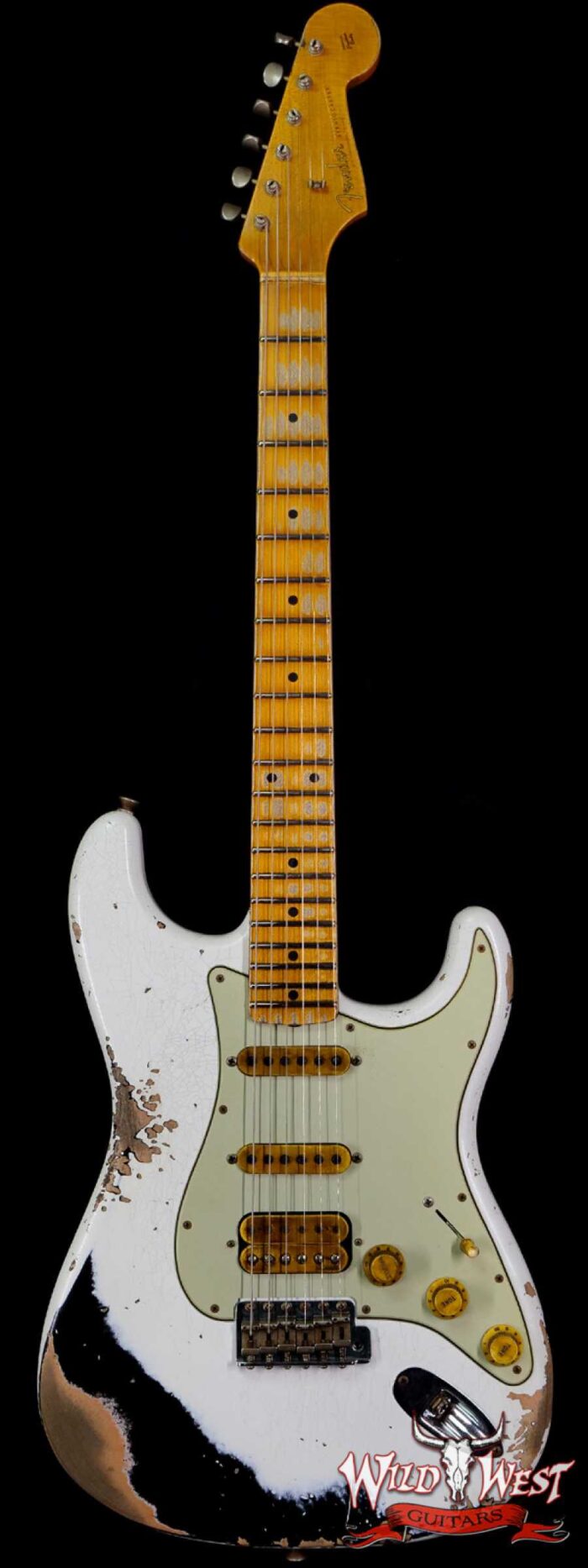 Fender Custom Shop Wild West White Lightning 2.0 Stratocaster Heavy Relic Maple Fingerboard 21 Frets Black - Image 1