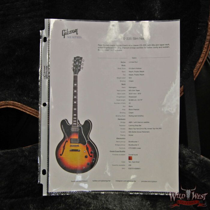 Gibson Memphis Limited 1 of 200 ES-335 Figured Slim Neck Sunset Burst - Image 16